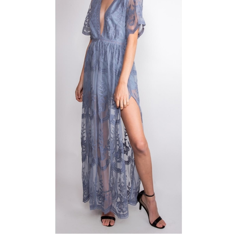 Light Blue Lace Maxi Dress Romper